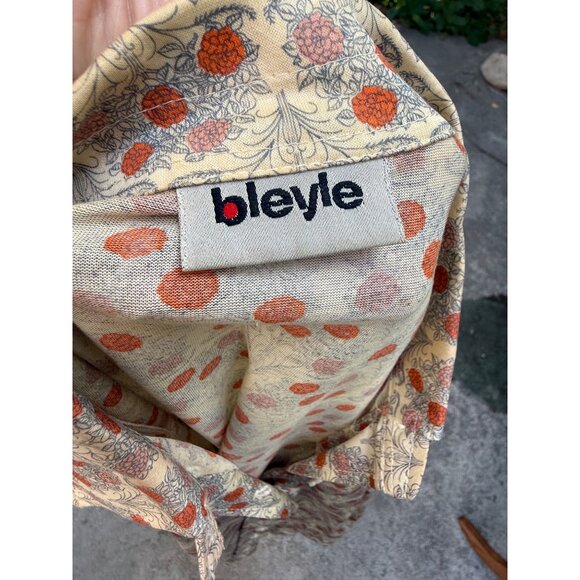 70s Bleyle Ditzy Floral Blouse 100% Cotton Button-Up Shirt Ivory Orange Carnatio - Picture 3 of 12